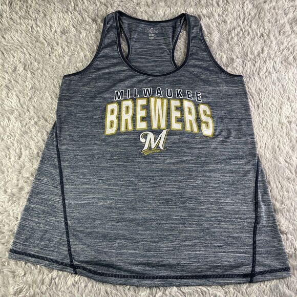 Milwaukee Brewers Shirt Womens Large Blue Tank Top Performance Racerback MLB - Picture 2 of 8